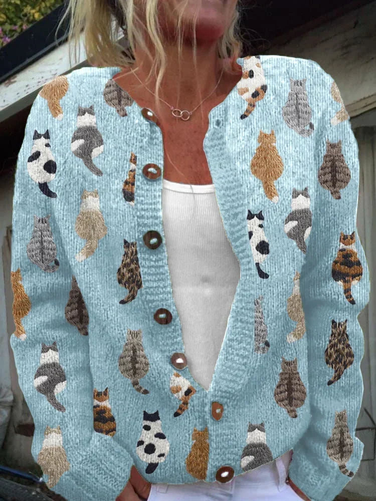 Mirela | Knitted Cardigan with Cat Motif