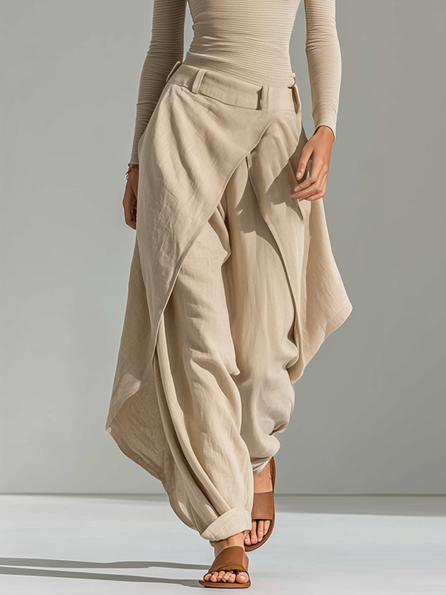 Allie | Beige off-the-shoulder top and wide layered pants