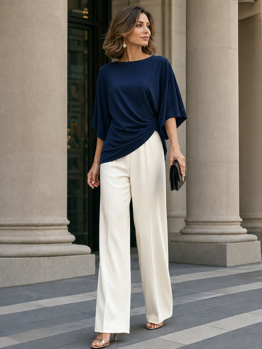 Gretchen | Draped Blouse and Wide Leg Pants Set