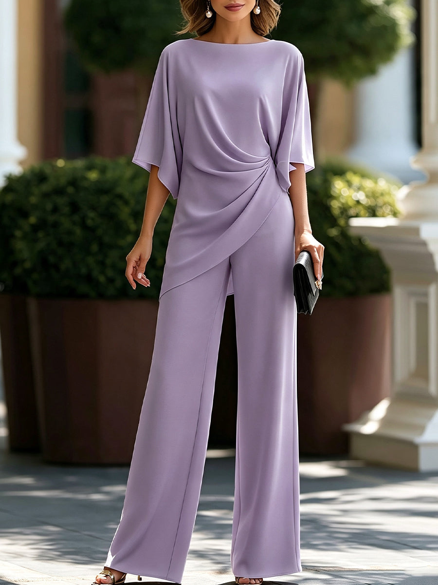 Gretchen | Draped Blouse and Wide Leg Pants Set
