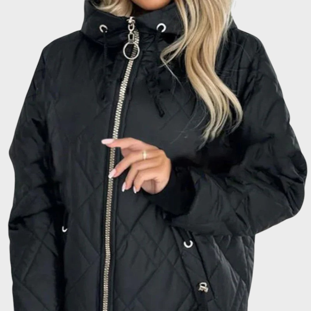 Mackenzie | Quilted Hooded Zip Front Jacket