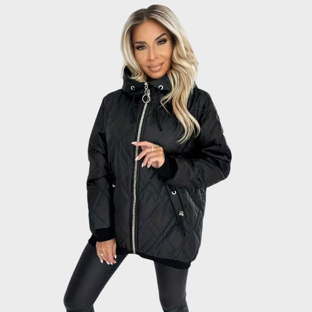 Mackenzie | Quilted Hooded Zip Front Jacket