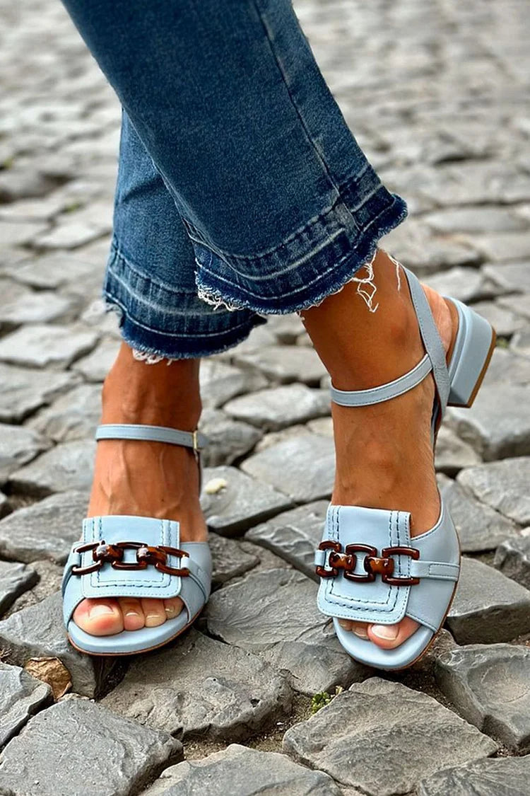 Becca | Blue Flat Sandals with Decorative Stitching