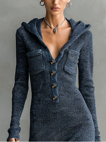 Women's Slim-fit Hooded Knitted Maxi Dress
