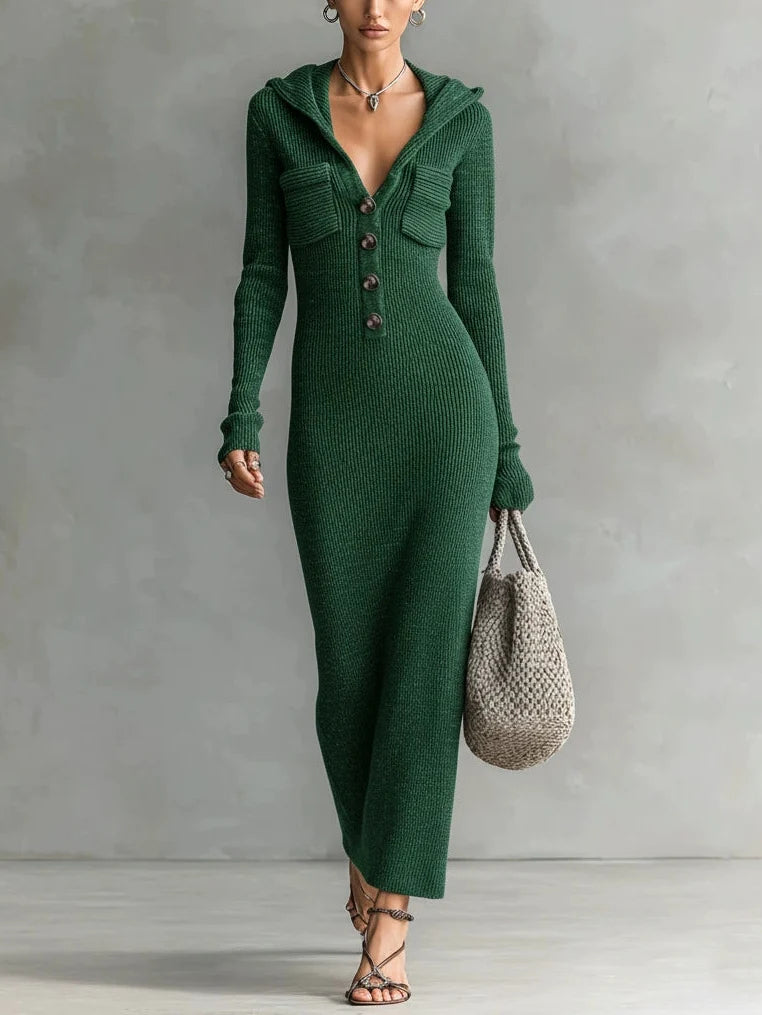 Women's Slim-fit Hooded Knitted Maxi Dress