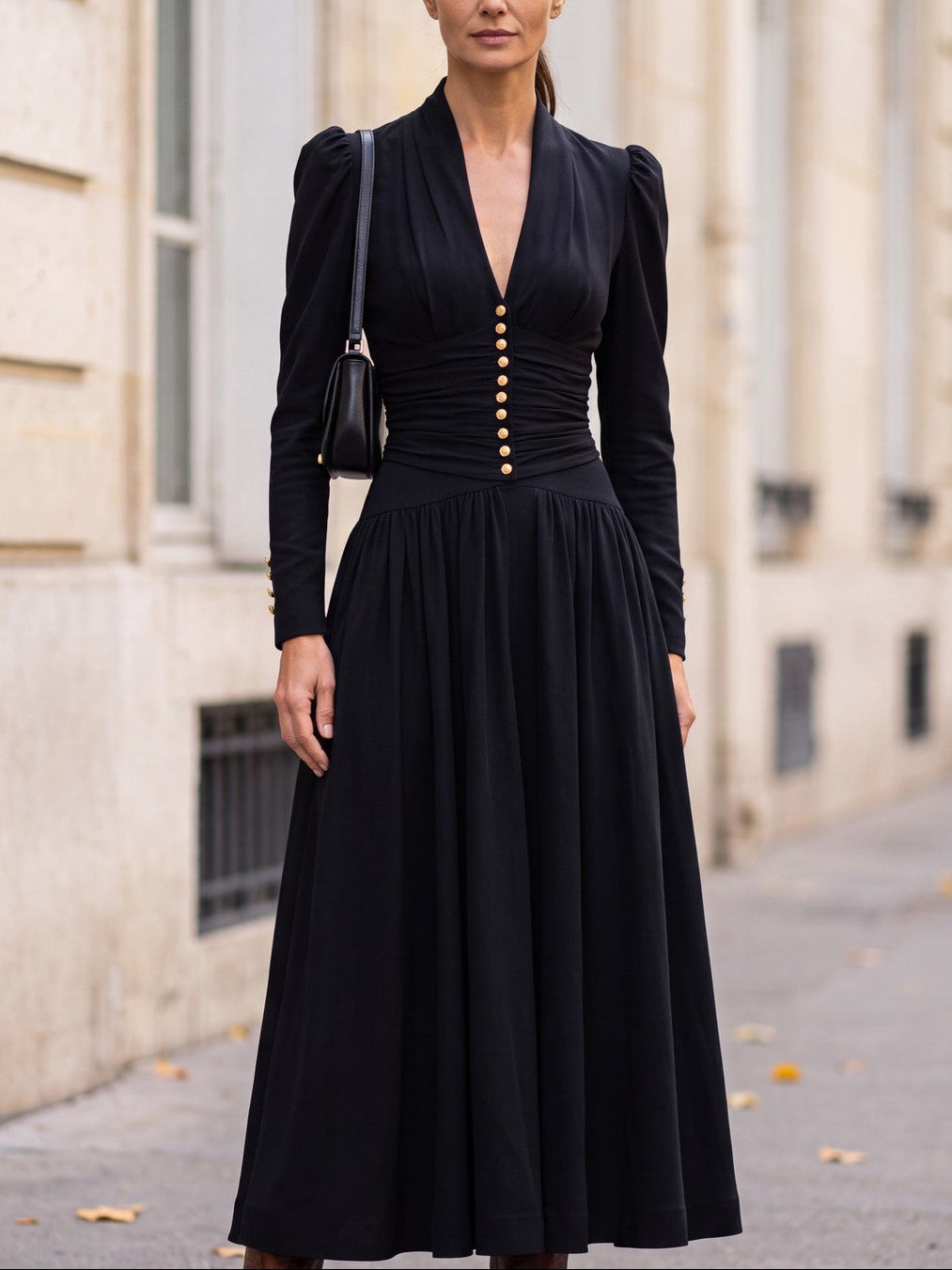 Annika | Fitted High-Waist Pleated Midi Dress