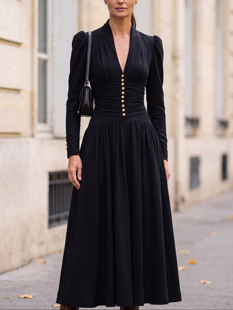 Annika | Fitted High-Waist Pleated Midi Dress