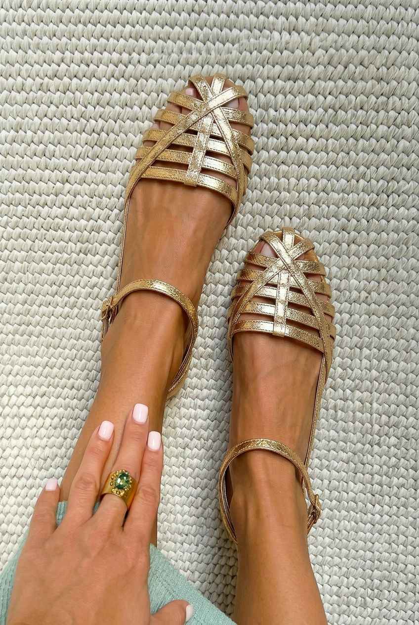 Sammie | Flat sandals with closed toe, cage design, and ankle strap