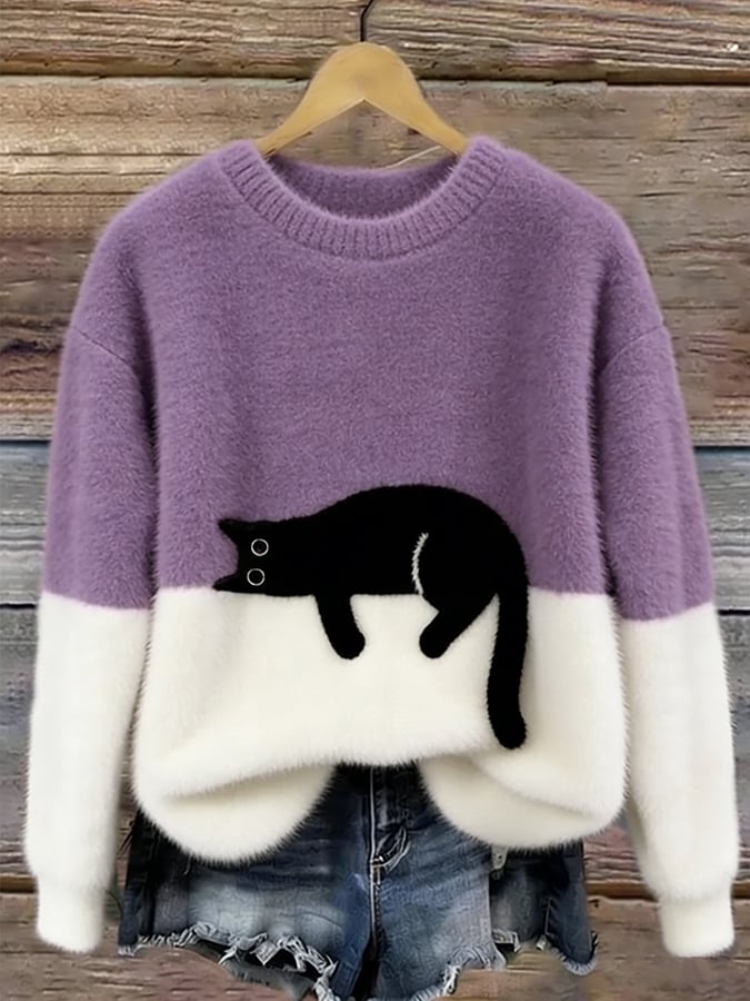 Ally | Elegant Cat Print Oversized Sweater