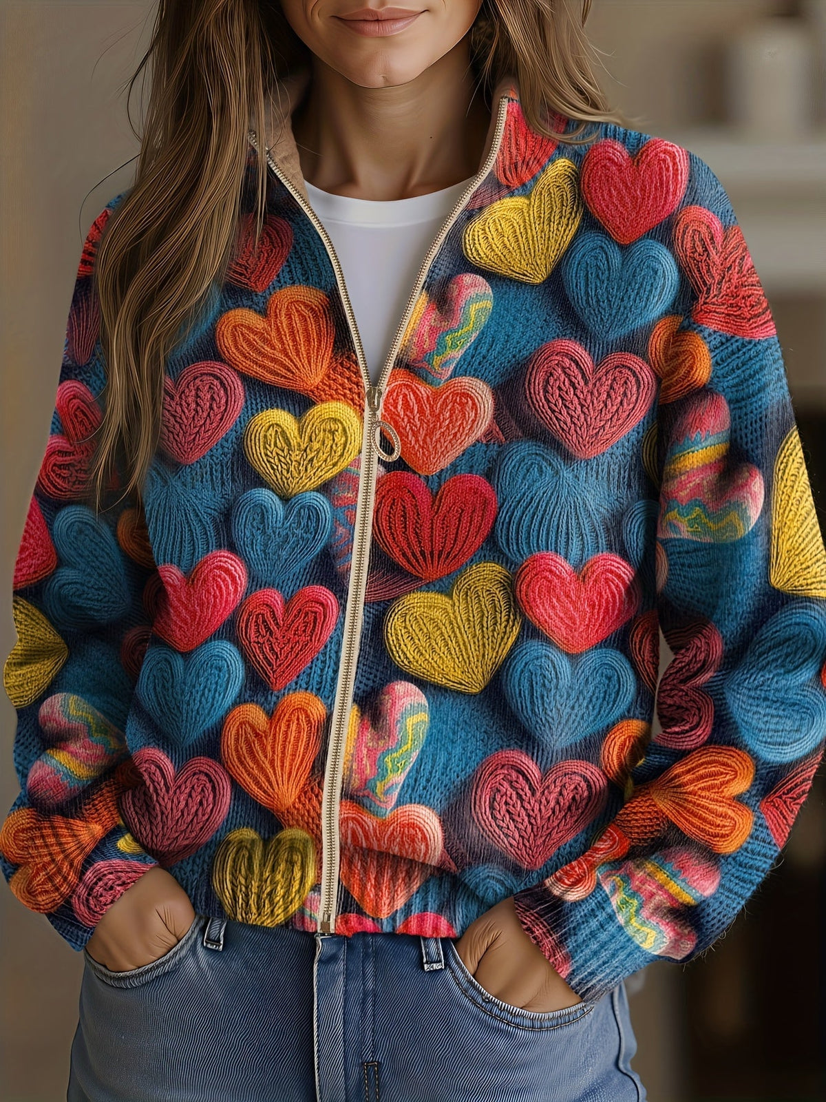 Valentine | Multicolor Hearts Textured Knit Pattern