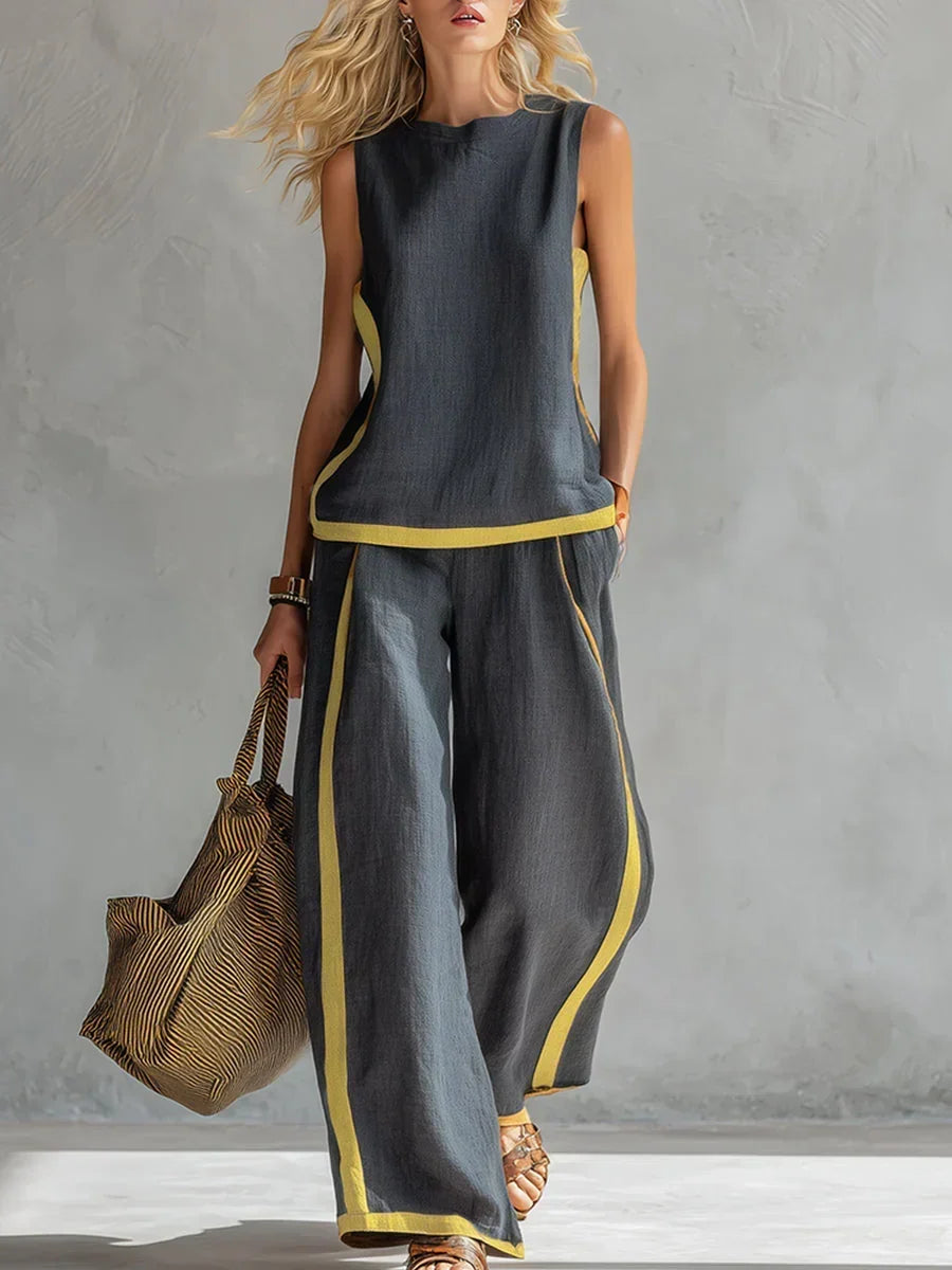 Ursula | Chic-casual vest and pants set with two-tone finishes