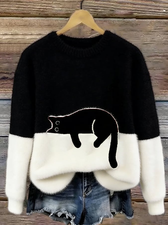 Annah | Elegant Cat Print Oversized Sweater