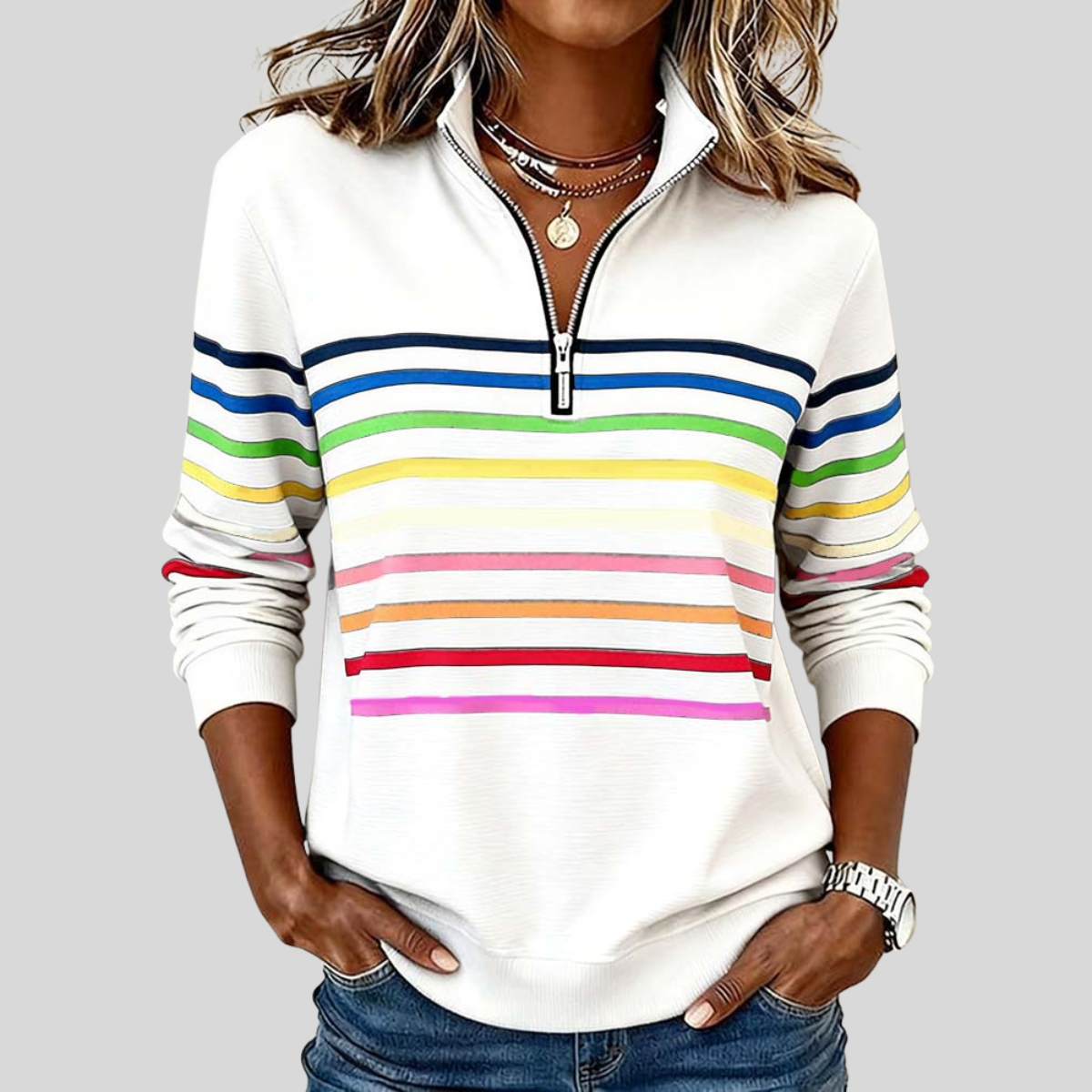 Prismette | Colourful Striped Quarter-Zip Sweatshirt