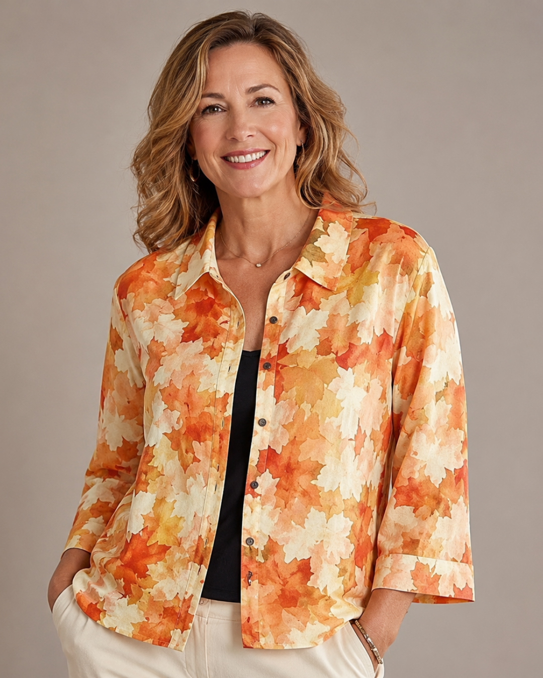 Catherine | Watercolour Leaf Print Relaxed Blouse