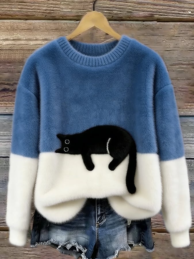 Ally | Elegant Cat Print Oversized Sweater