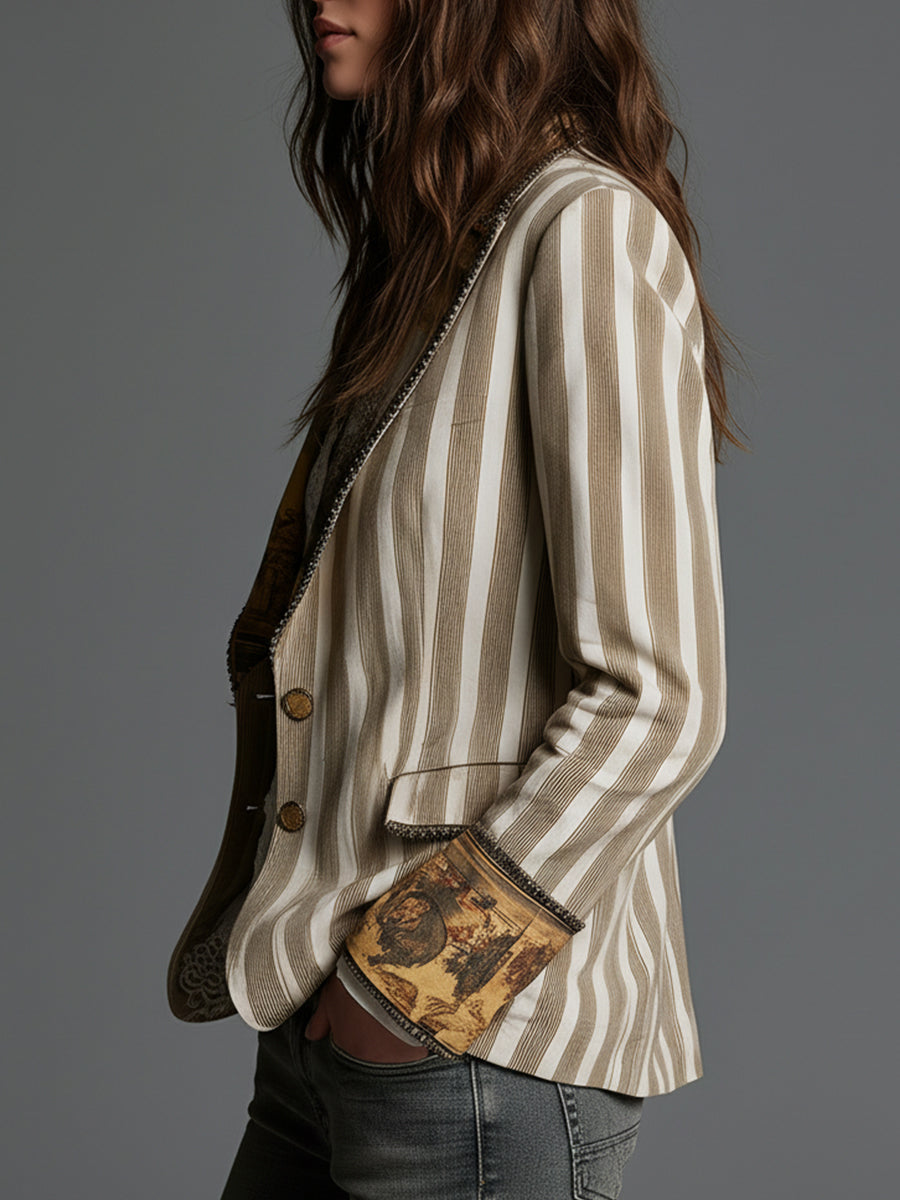 Tiana | Boho Striped Printed Lapel Blazer