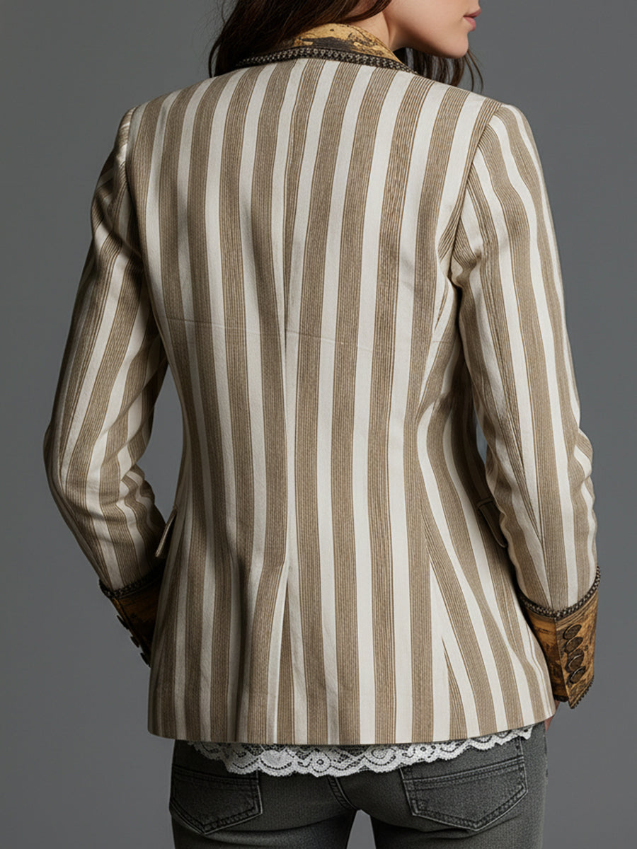 Tiana | Boho Striped Printed Lapel Blazer