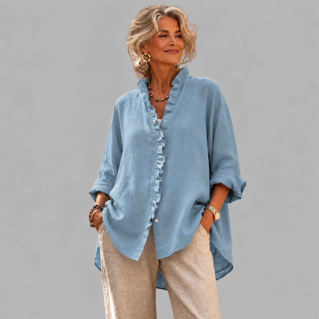 Luisa | Elegant Ruffled Linen Blend Shirt