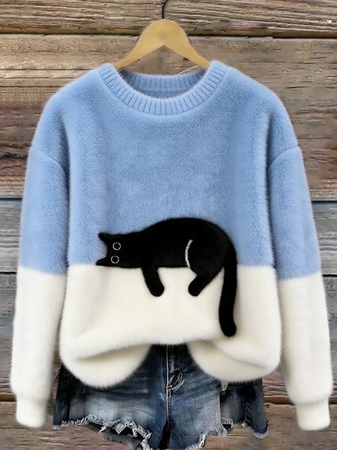 Annah | Elegant Cat Print Oversized Sweater