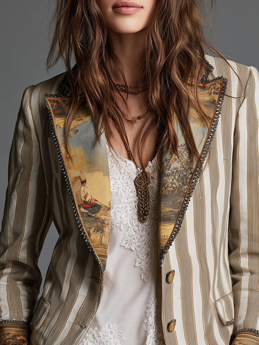 Tiana | Boho Striped Printed Lapel Blazer