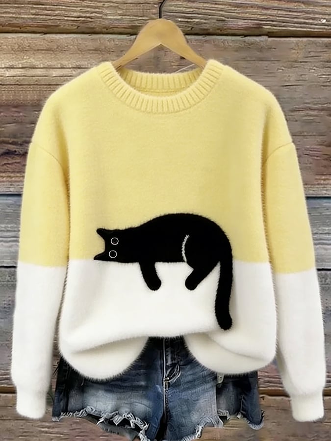 Ally | Elegant Cat Print Oversized Sweater