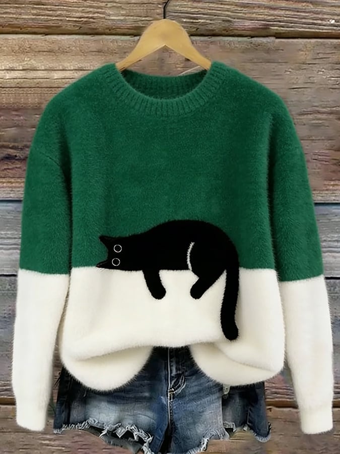 Annah | Elegant Cat Print Oversized Sweater