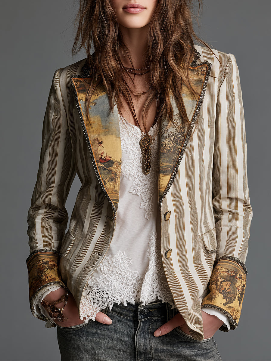 Tiana | Boho Striped Printed Lapel Blazer