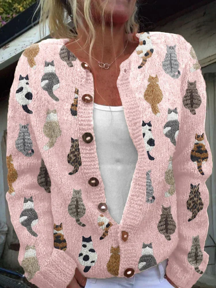 Mirela | Knitted Cardigan with Cat Motif