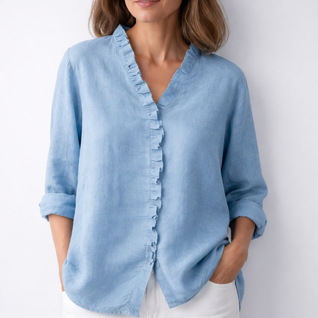 Luisa | Elegant Ruffled Linen Blend Shirt
