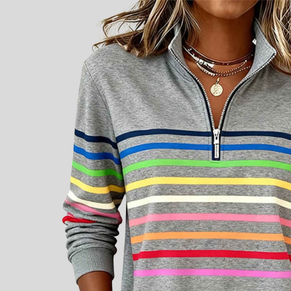 Prismette | Colourful Striped Quarter-Zip Sweatshirt