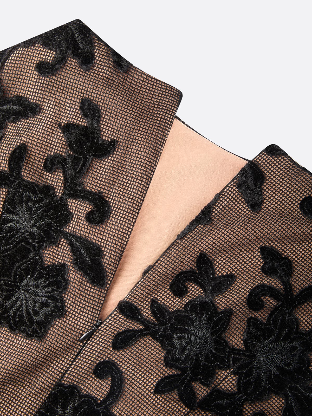 Jeanine | Black Mesh Lace Jacquard Boat Neck Sleeveless A-Line Midi Dress