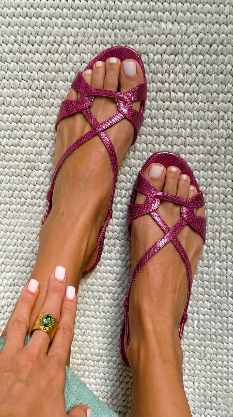 Julie | Flat Slingback Sandals with Snake Effect in Bronze and Open Toe