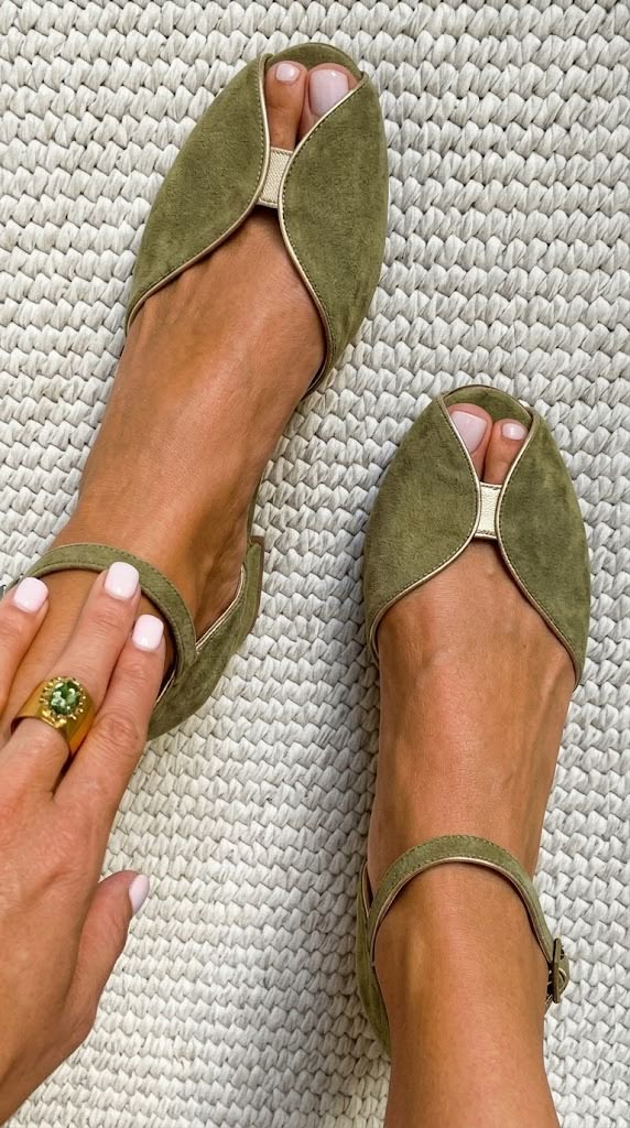 Janna | Elegant Suede Ballerinas with Metallic Edge and Open Toe