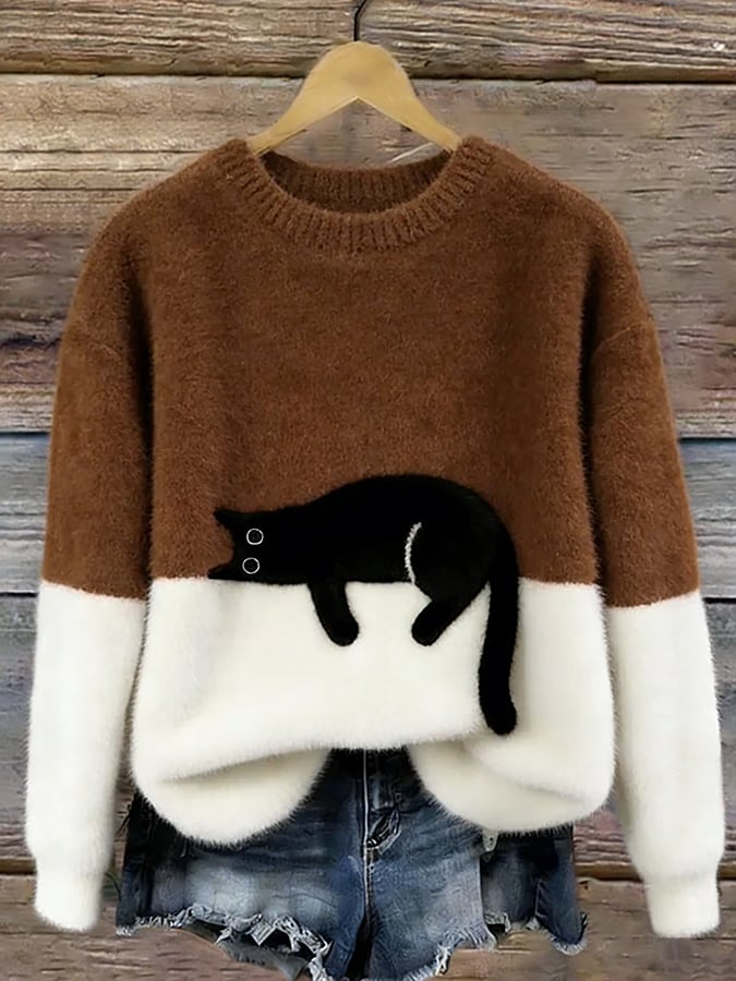 Annah | Elegant Cat Print Oversized Sweater