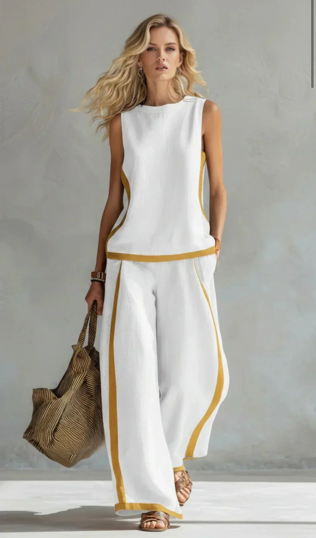 Ursula | Chic-casual vest and pants set with two-tone finishes