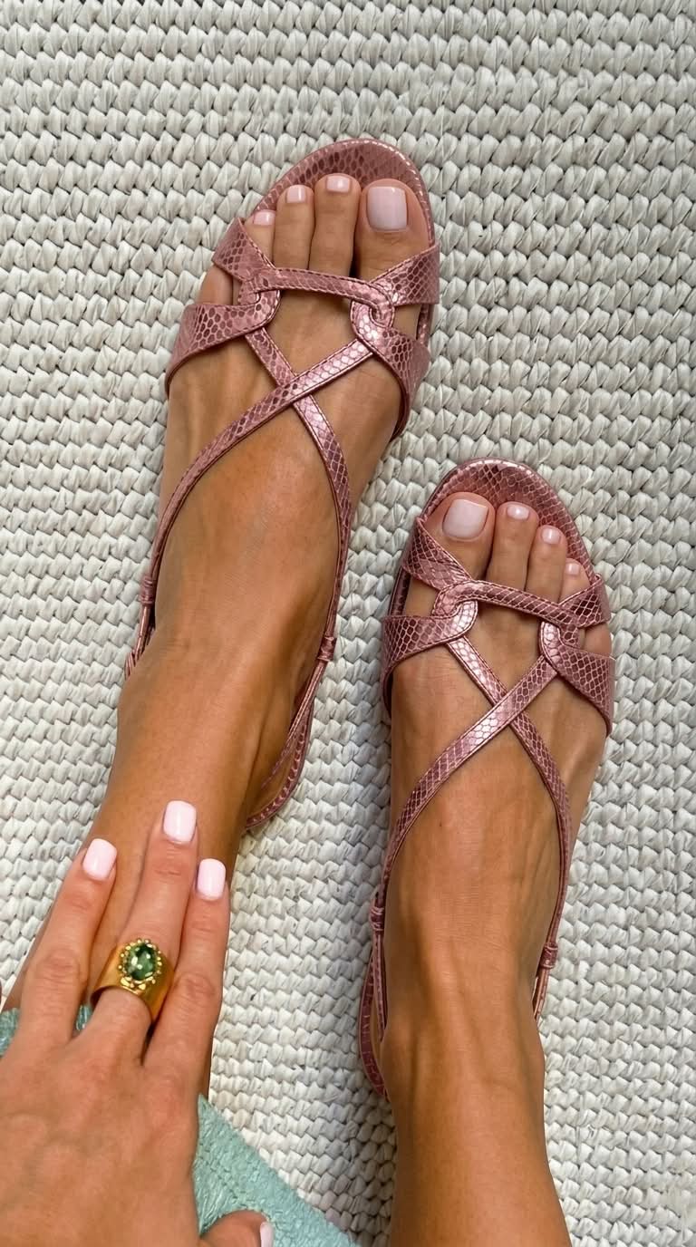 Julie | Flat Slingback Sandals with Snake Effect in Bronze and Open Toe
