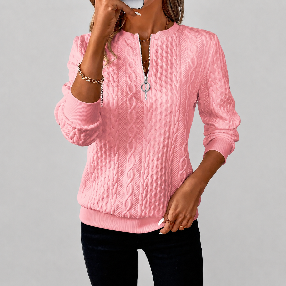 Valerie | Textured Zip Sweater