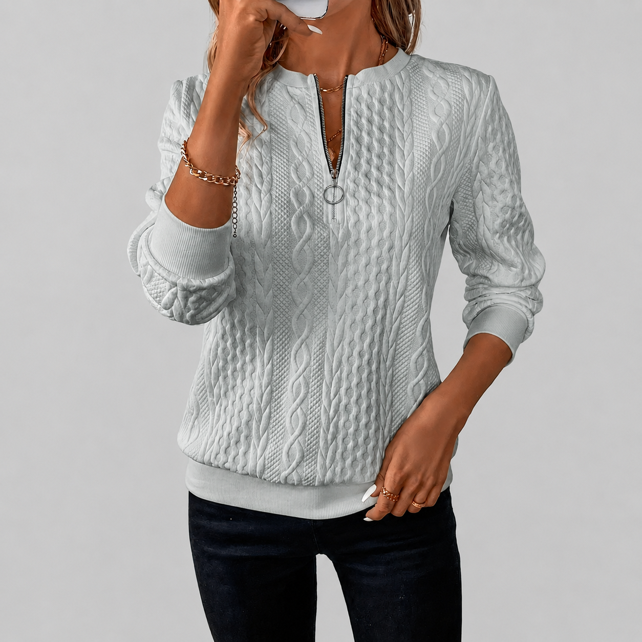Valerie | Textured Zip Sweater