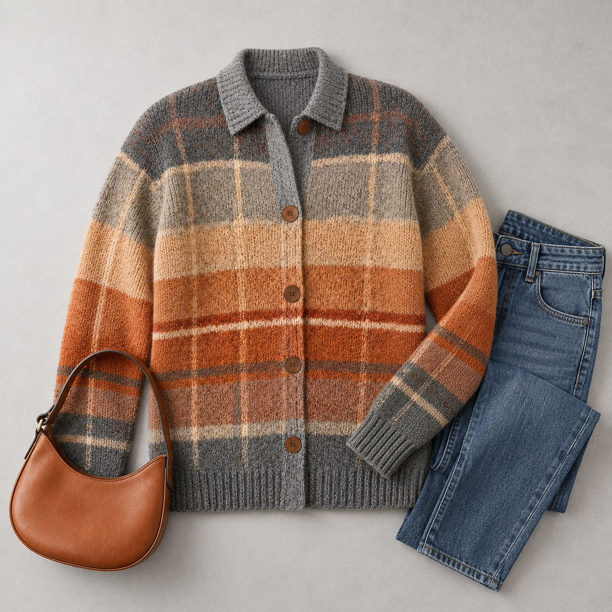 Elana | Ombre Plaid Knit Cardigan