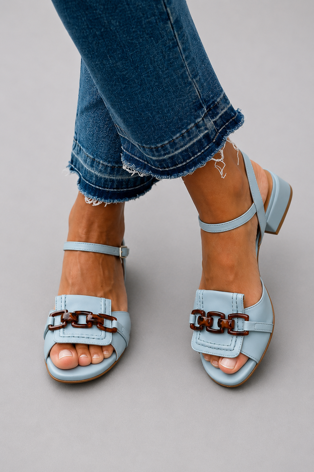 Becca | Blue Flat Sandals with Decorative Stitching