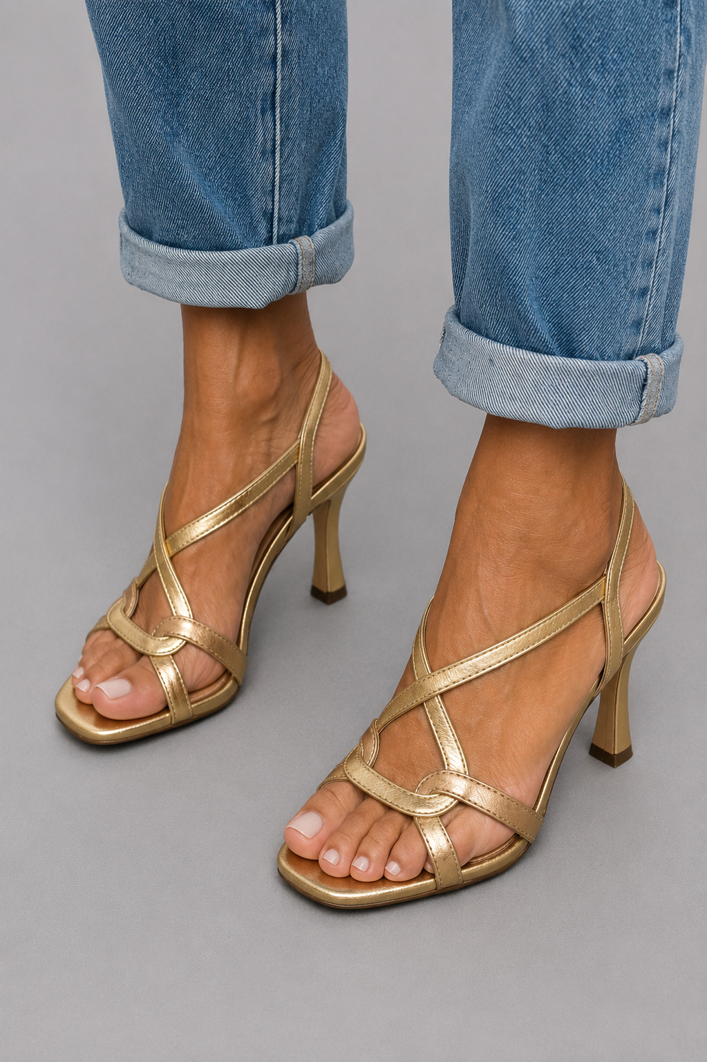 Shania | Elegant Gold Strappy Heels