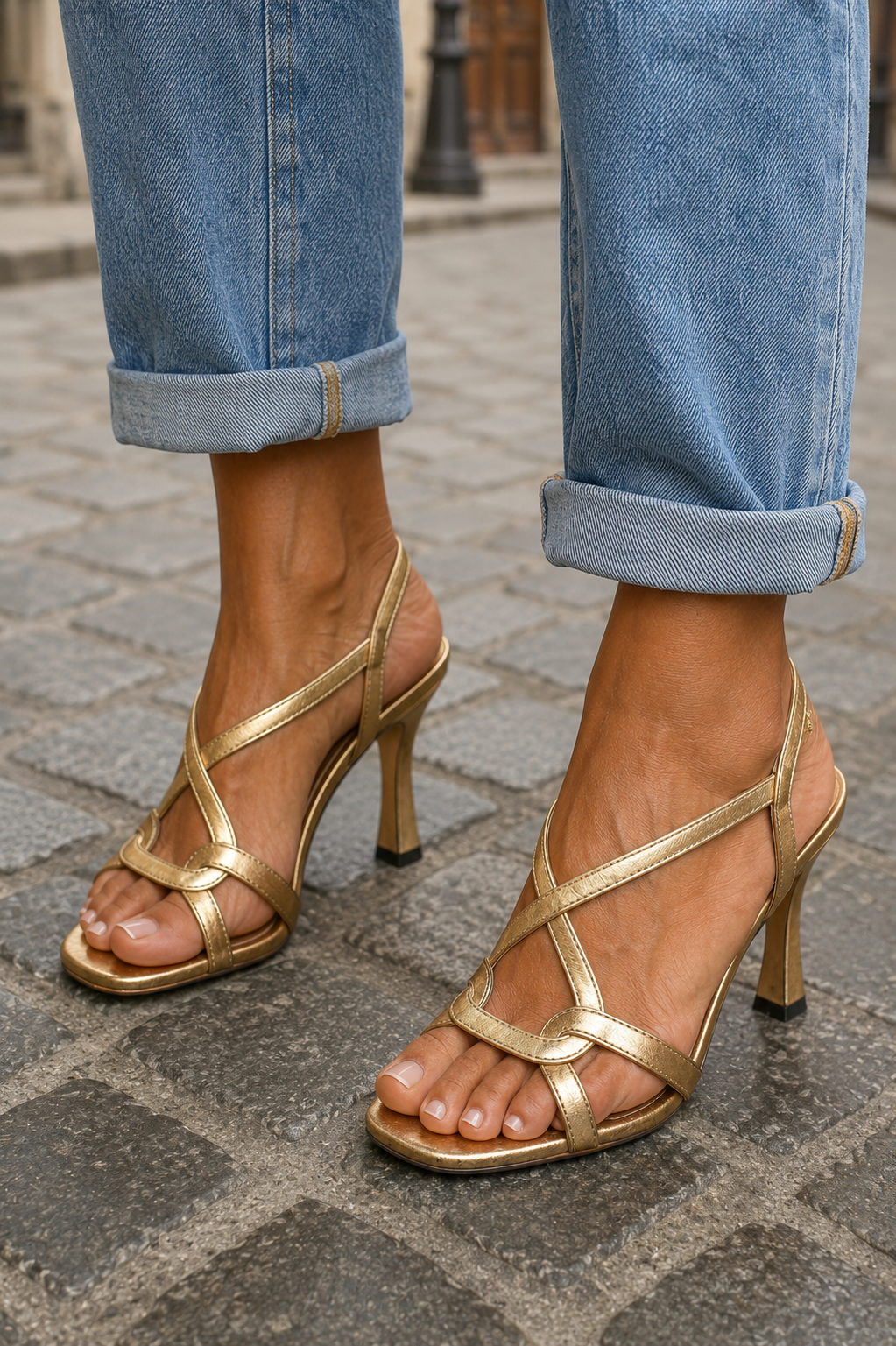 Shania | Elegant Gold Strappy Heels