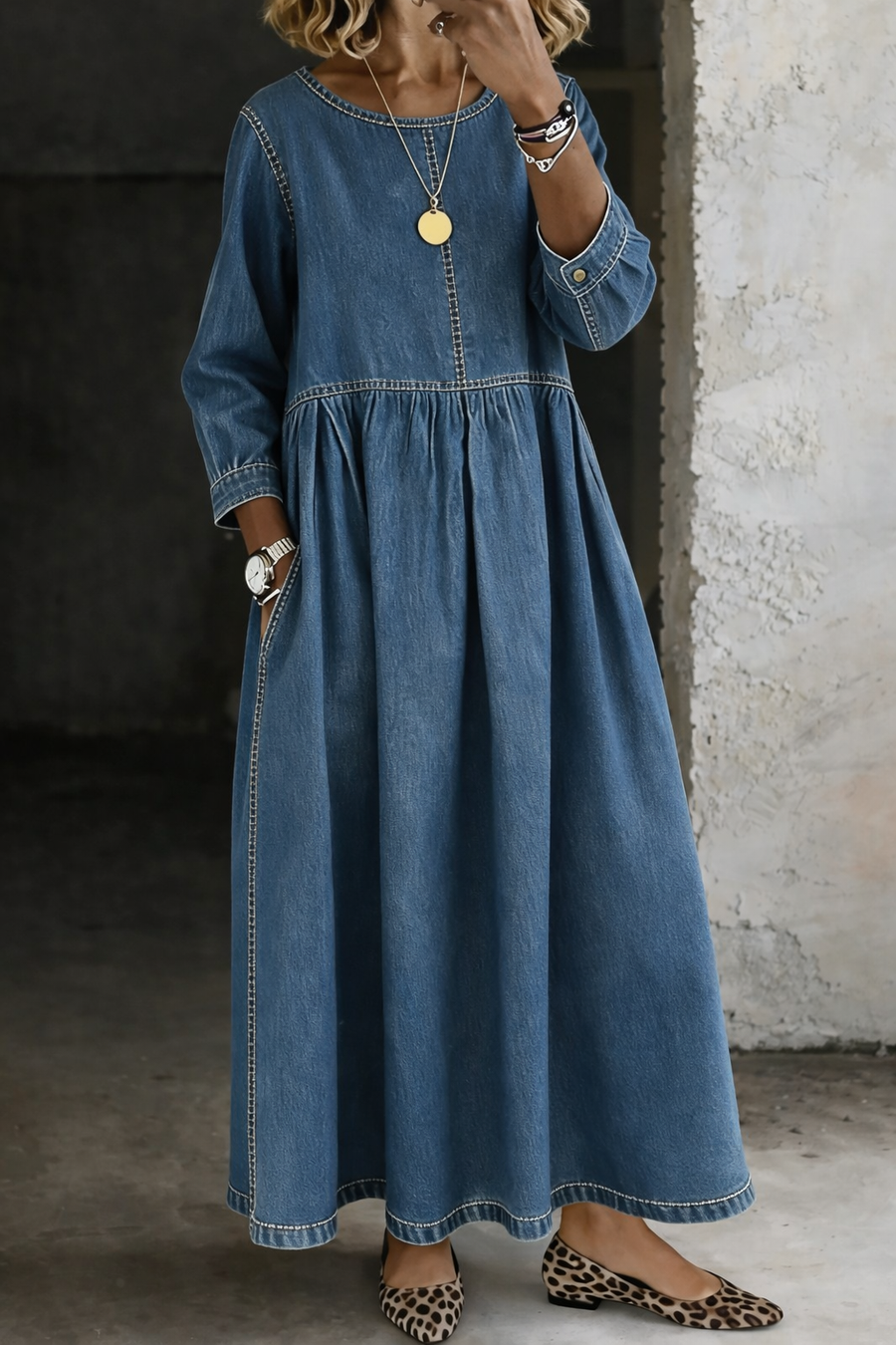 Zephyrelle | Elegant Vintage Denim Maxi Dress Handmade (RESTOCKED)