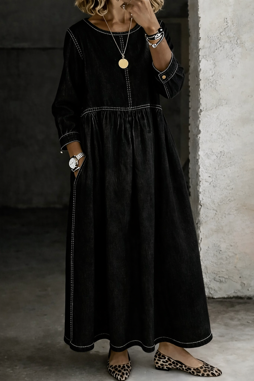 Zephyrelle | Elegant Vintage Denim Maxi Dress Handmade (RESTOCKED)