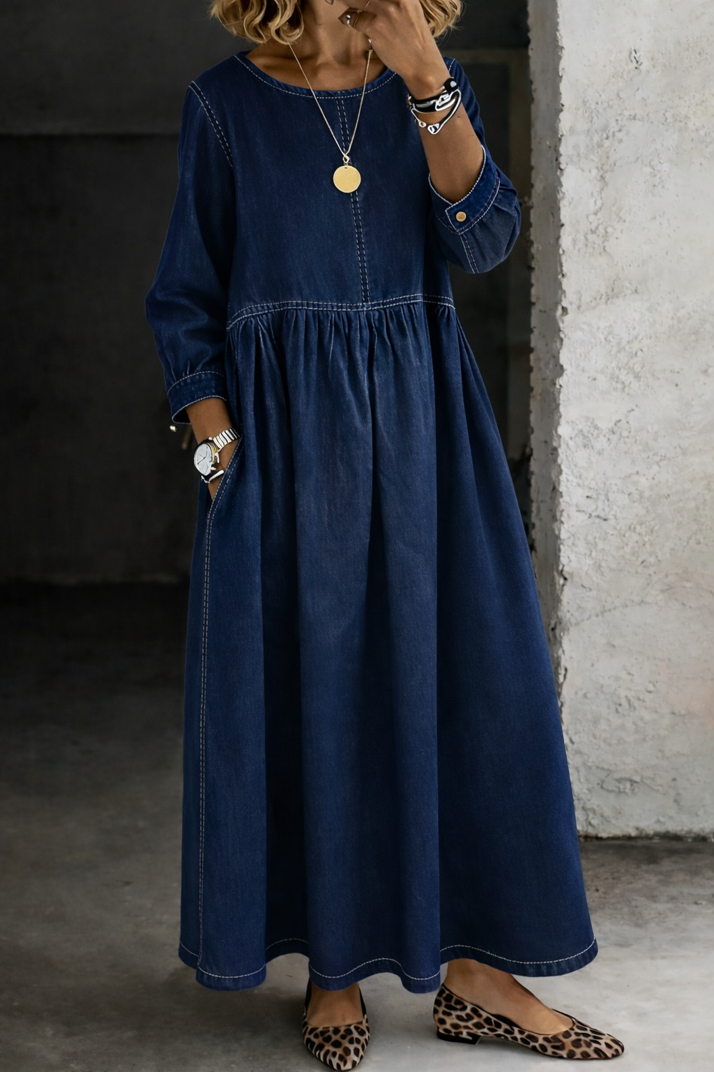 Zephyrelle | Elegant Vintage Denim Maxi Dress Handmade (RESTOCKED)