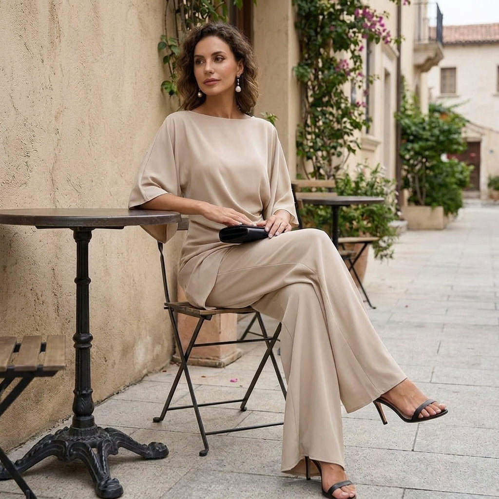 Gretchen | Draped Blouse and Wide Leg Pants Set