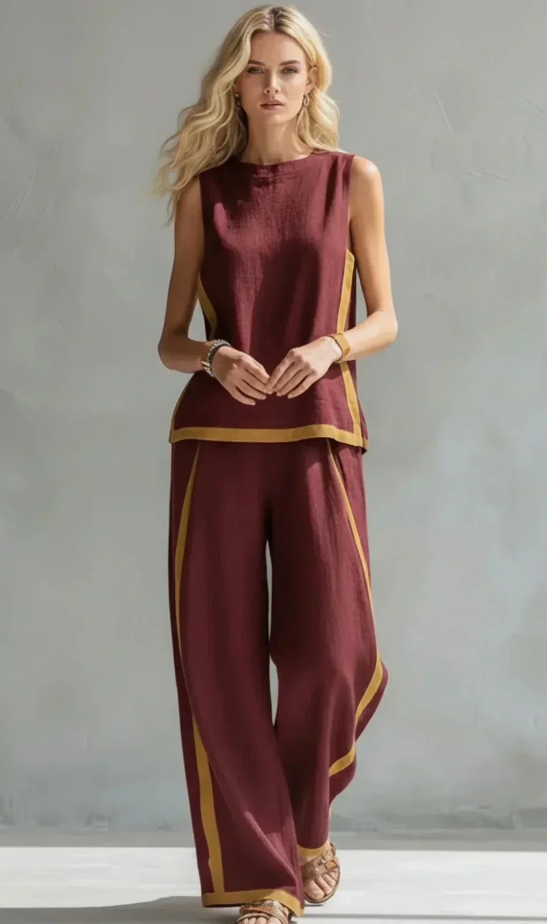 Ursula | Chic-casual vest and pants set with two-tone finishes