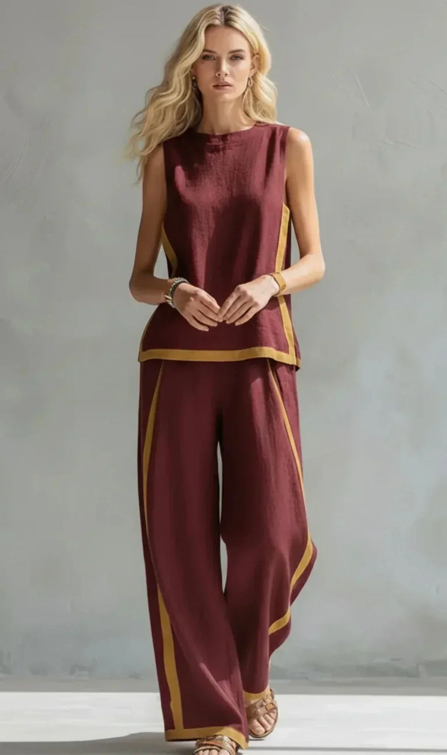 Ursula | Chic-casual vest and pants set with two-tone finishes