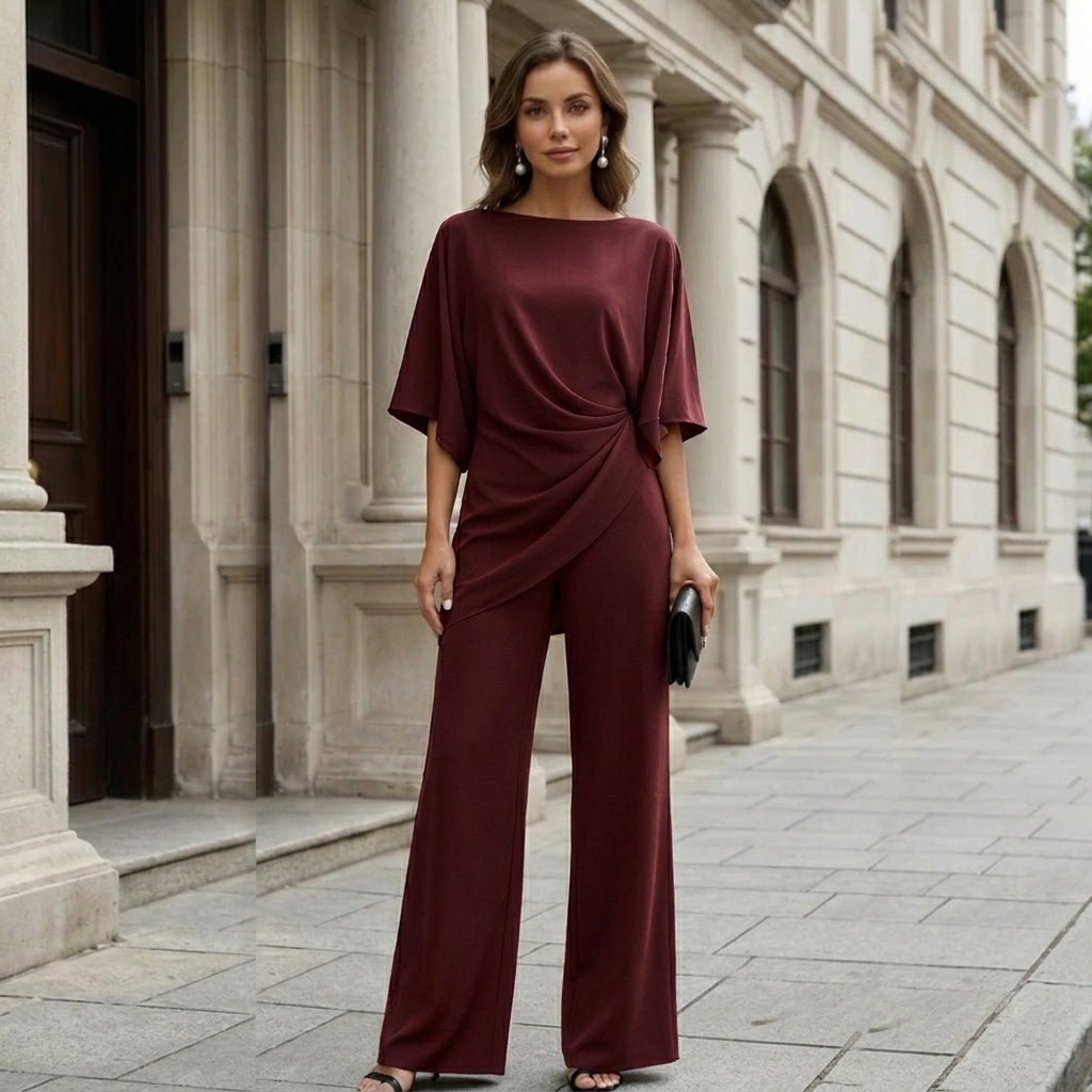 Gretchen | Draped Blouse and Wide Leg Pants Set