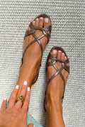 Julie | Flat Slingback Sandals with Snake Effect in Bronze and Open Toe